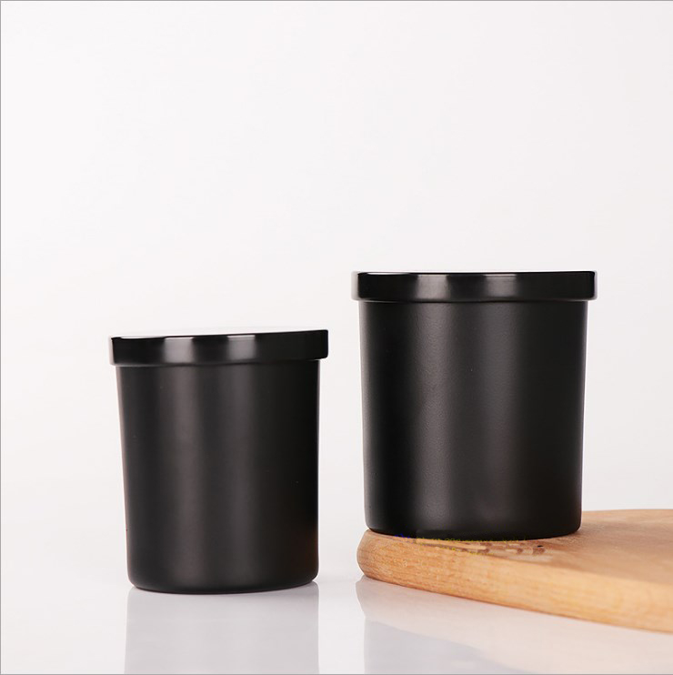 8 oz small frosted black matte empty glass candle container jar with wooden lid for candle making