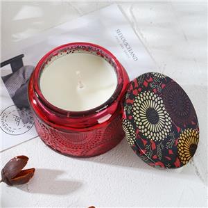 wholesale custom embossed glass jars empty colorful candle vessels with lid