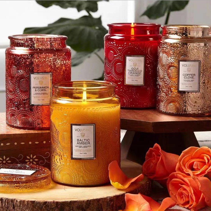 hot sale low moq luxury colorful glass candle jar