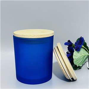 Tarro de vela azul vacío de lujo de 14 oz con tapa de bambú para tarros de vela y embalaje