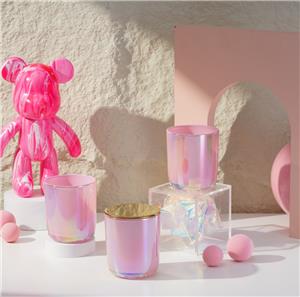 barattoli di candela a colori olografici bianchi e rosa da 200 ml 320 ml con coperchi in legno