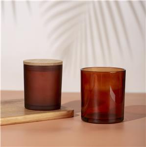 Luxury matte amber and clear amber candle jars container with metal gold silver lid