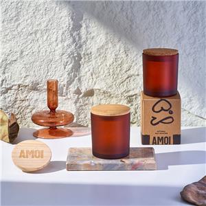 Recipiente de frascos de vidro vazio de luxo personalizado por atacado para velas com tampa de madeira