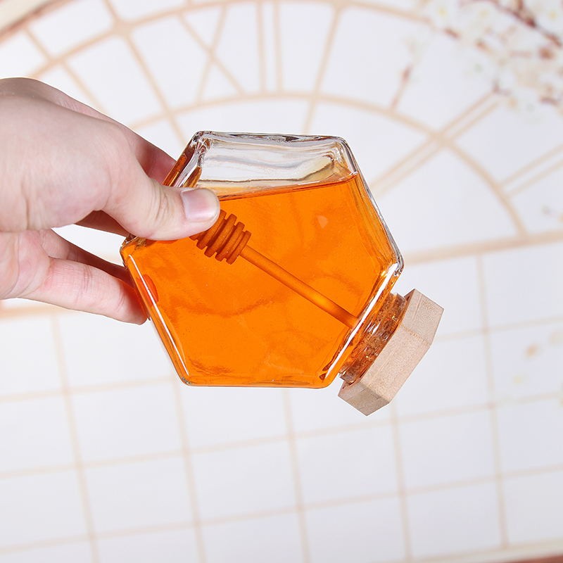 Tarro de cristal hexagonal de 500 g para miel