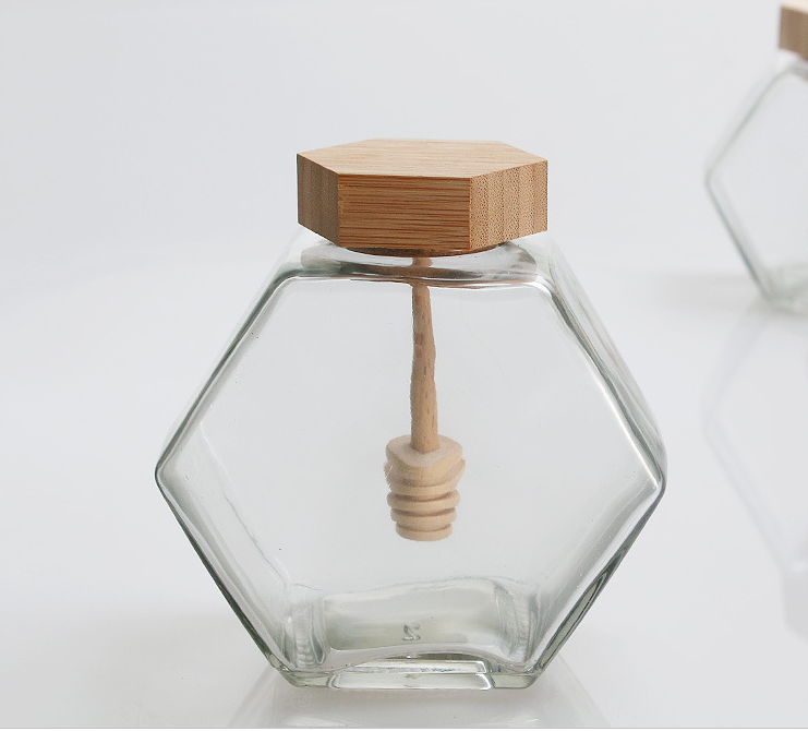 Tarro de cristal hexagonal de 500 g para miel