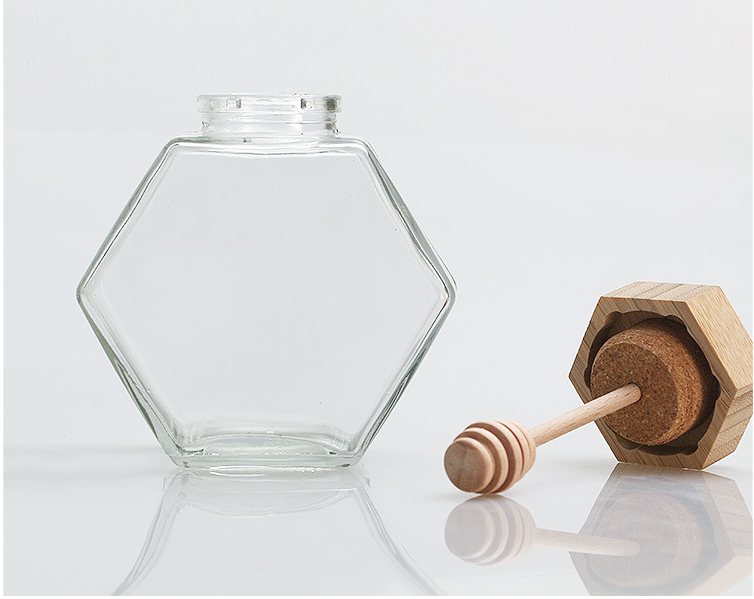 Tarro de cristal hexagonal de 500 g para miel