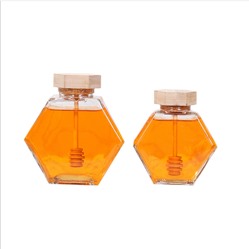 Tarro de cristal hexagonal de 500 g para miel