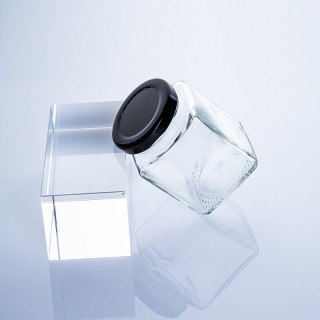 Barattolo di miele quadrato in vetro trasparente da 500 ml con coperchi