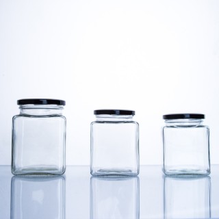 Barattolo di miele quadrato in vetro trasparente da 500 ml con coperchi