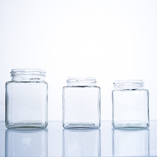 Barattolo di miele quadrato in vetro trasparente da 500 ml con coperchi