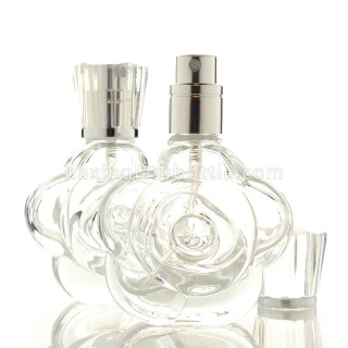 New Design Fancy Transparent Rose Shape Attar Decorative Travel Glass Perfume Bottles