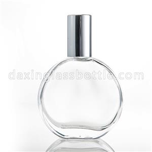 Flat Round 50ml Small Perfume Glass Bottle With Spray Lid