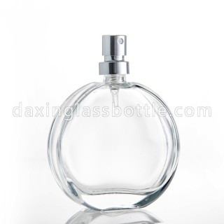 Flat Round 50ml Small Perfume Glass Bottle With Spray Lid
