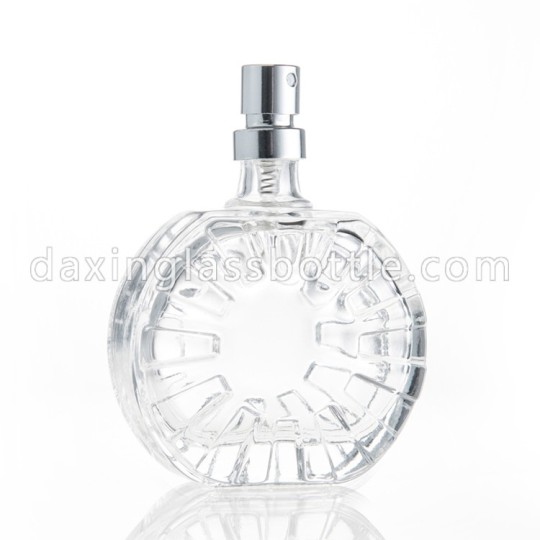 Flacone per profumo in vetro trasparente di forma ovale da 55 ml Flacone per atomizzatore con pompa ricaricabile con spruzzatore e tappi trasparenti