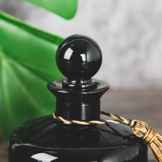 New Design Luxury Round Reed Diffuser Glass Bottle Black 200ml with Reed Diffuser Cap