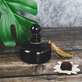 New Design Luxury Round Reed Diffuser Glass Bottle Black 200ml with Reed Diffuser Cap