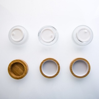 Wholesale Cream Jars Cosmetic Packaging 30g 50g Face Cream Jar with Bamboo Lid