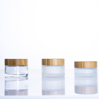 Wholesale Cream Jars Cosmetic Packaging 30g 50g Face Cream Jar with Bamboo Lid