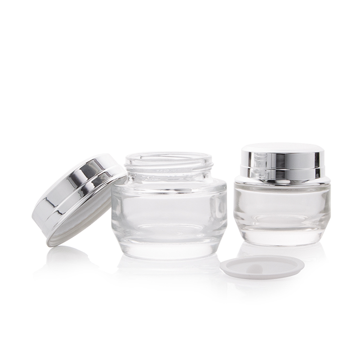 Flacon de lotion en verre de 30 ml, 45 ml, 100 ml et 120 ml ; pot de crème de 30 g et 40 g avec bouchon en aluminium