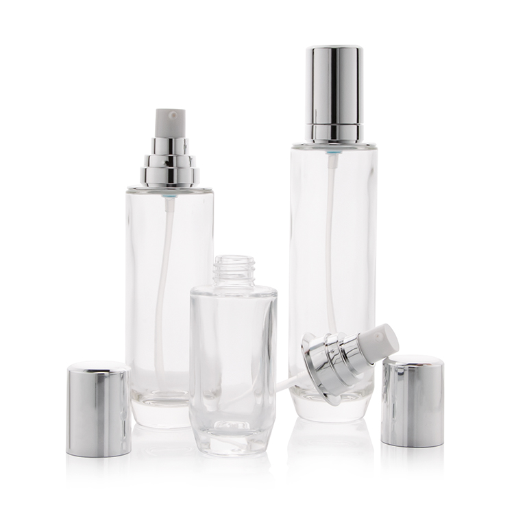 Flacon de lotion en verre de 30 ml, 45 ml, 100 ml et 120 ml ; pot de crème de 30 g et 40 g avec bouchon en aluminium
