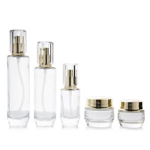 30g 40g 40ml 100ml 130ml Pump Cosmetic Empty Frosted Glass Lotion Bottles Round Cream Jar with Gold Cap