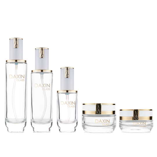 高端20g 40g 40ml 100ml 120ml 豪华白色玻璃乳液瓶配白金瓶盖