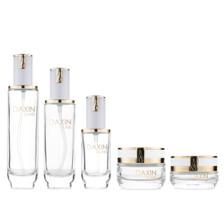 High End 20g 40g 40ml 100ml 120ml Luxury White Glass Lotion Bottle with White Gold Cap