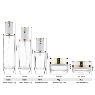High End 20g 40g 40ml 100ml 120ml Luxury White Glass Lotion Bottle with White Gold Cap