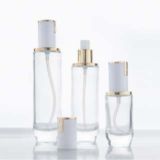 High End 20g 40g 40ml 100ml 120ml Luxury White Glass Lotion Bottle with White Gold Cap