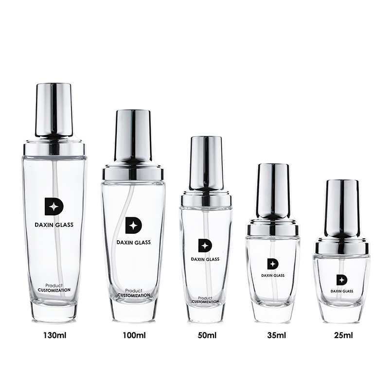 Flacons en verre à pompe pour lotion, de 25 ml, 35 ml, 50 ml, 100 ml et 130 ml.
