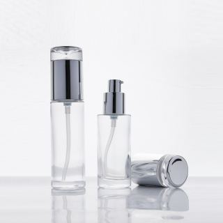 Botol lotion yang dicetak khusus, botol kaca lotion krim dengan tutup pompa tekan