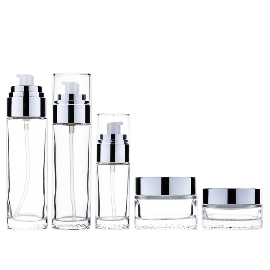 25 جرام / 35 جرام / 35 مللي / 80 مللي / 100 مللي زجاجة محلول زجاجي بلوري شفاف مع مضخة محلول