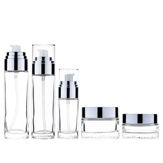Botella de loción de vidrio esmerilado transparente de 25g / 35g / 35ml / 80ml / 100ml con bomba de loción
