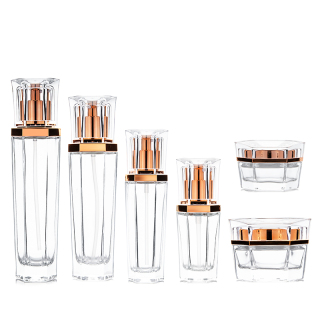 New design unique shape cosmetic cream jar with gold hexogenal cap