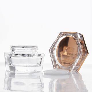 Desain baru botol krim kosmetik bentuk unik dengan tutup heksogen emas