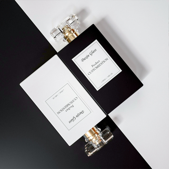 Vendita all'ingrosso di bottiglie di profumo vuote con logo personalizzato bianco/nero da 100 ml