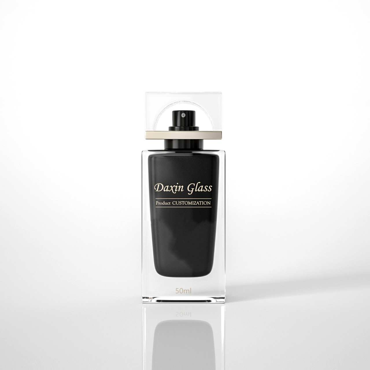 Flacon de parfum cubique noir transparent de 50 ml avec bouchon en cristal