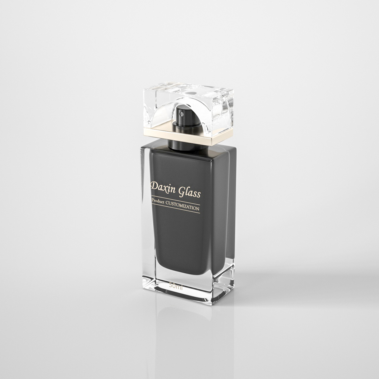 Flacon de parfum cubique noir transparent de 50 ml avec bouchon en cristal