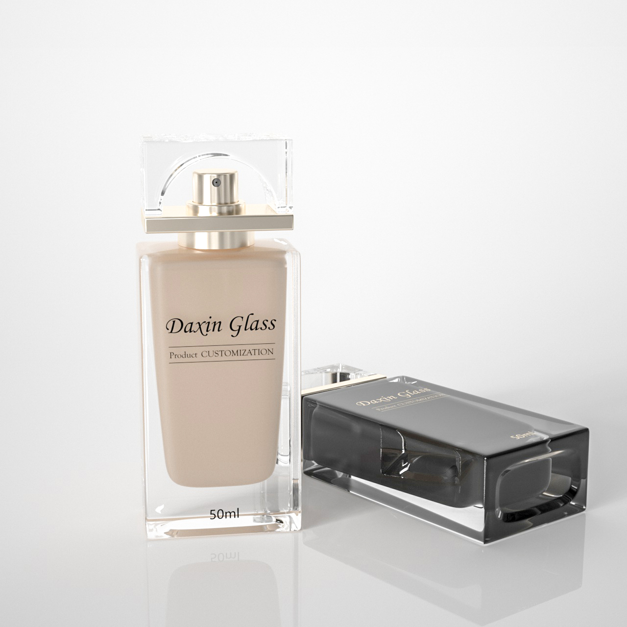 Botol Parfum Kubus Hitam Bening 50ml dengan Tutup Kristal
