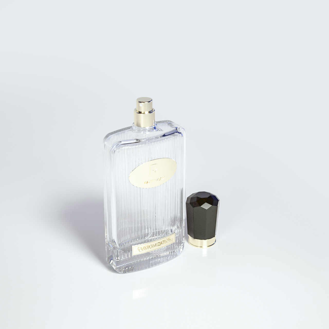 Frasco de perfume a cuadros de 50 ml con tapa negra