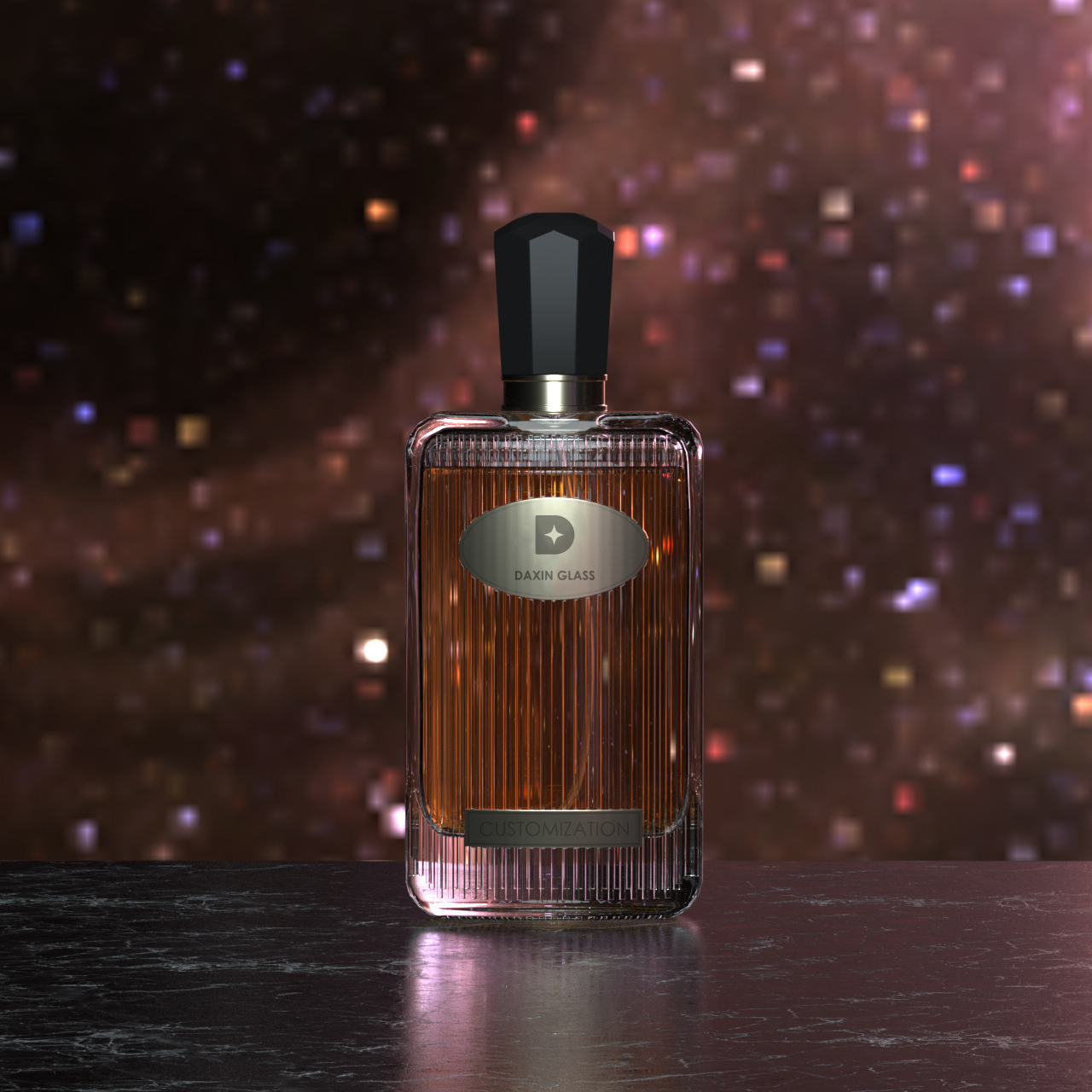 Frasco de perfume a cuadros de 50 ml con tapa negra
