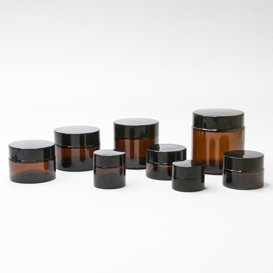 Vaso cosmetico in vetro color crema ambrato con coperchio