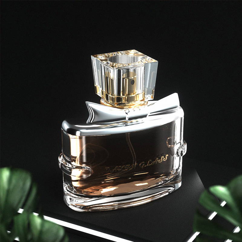 زجاجة عطر سعة 30 مل مزودة بغطاء فضي على شكل فيونكة