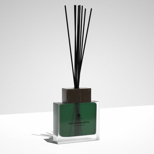 Botol Diffuser Buluh Hijau Kosong Kotak Kustom Kuwait dengan Tutup