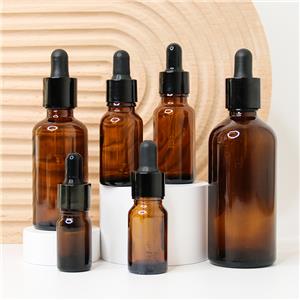 Brown Round Empty Essential Oil Amber Glass Dropper Bottle