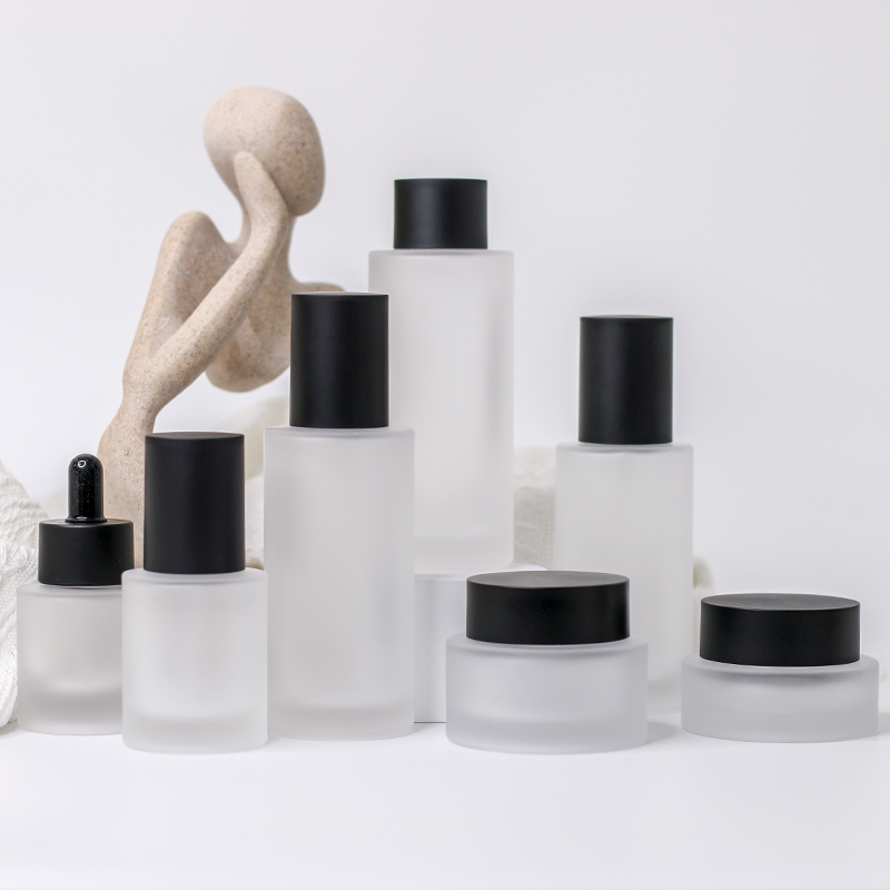 Ensemble de flacons de lotion ronds givrés vides de luxe pour crème cosmétique