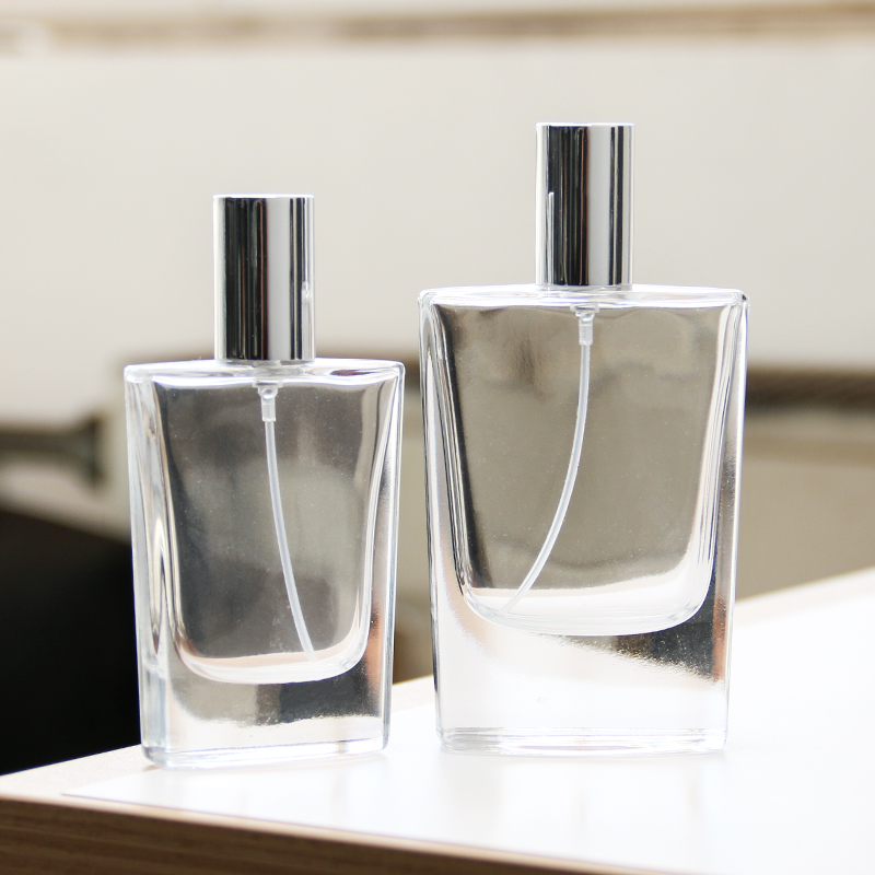 Botol Parfum Kaca Isi Ulang 50ml 1.7 OZ, Botol Semprot Cologne Persegi Transparan