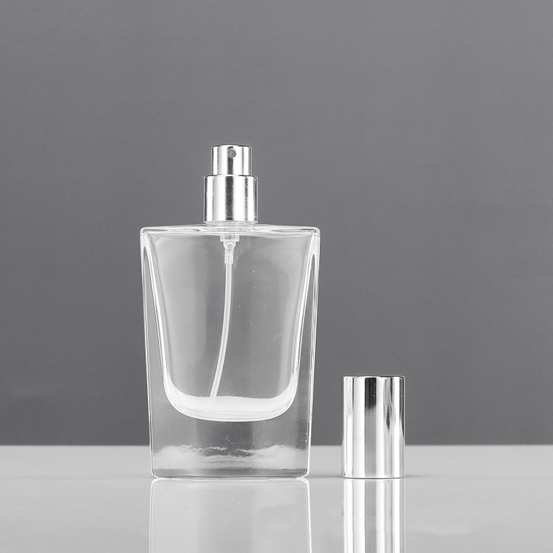 Botol Parfum Kaca Isi Ulang 50ml 1.7 OZ, Botol Semprot Cologne Persegi Transparan