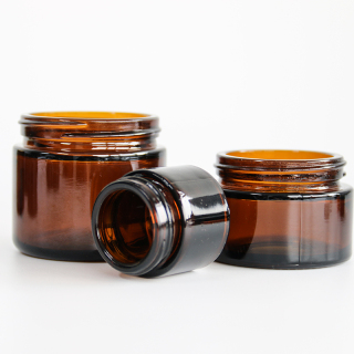 Empty Cosmetic Containers Round Amber Glass Jars Cream Jars