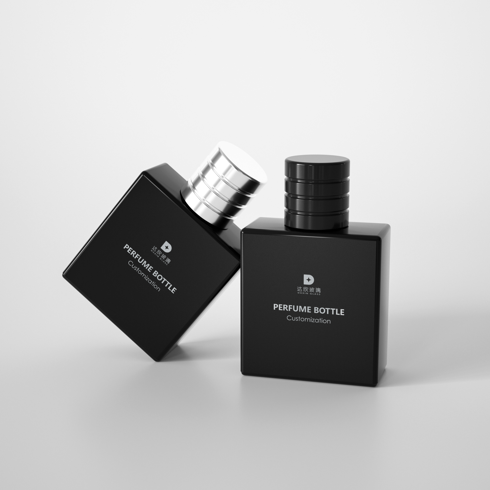 Quadratischer Glasparfümflakon mit Sprühverschluss, flach, 30 ml, 50 ml, 100 ml